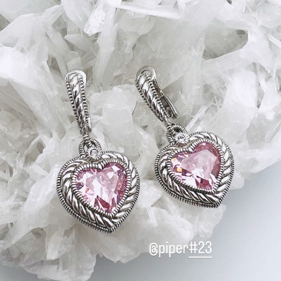 EUC Judith Ripka JR TWO Pink Crystal & White Sapphire Heart Drop Earrings - Picture 2 of 12